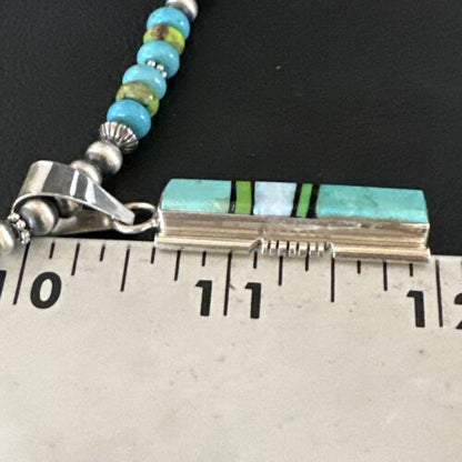 Navajo Green Gaspeite Turquoise Inlay Pendant Necklace | Sterling Silver | Authentic Native American Handmade | 16013