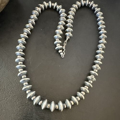 Navajo Pearl Sterling Silver Saucer Bead Necklace | Hand Strung 8mm | 19" | 17436