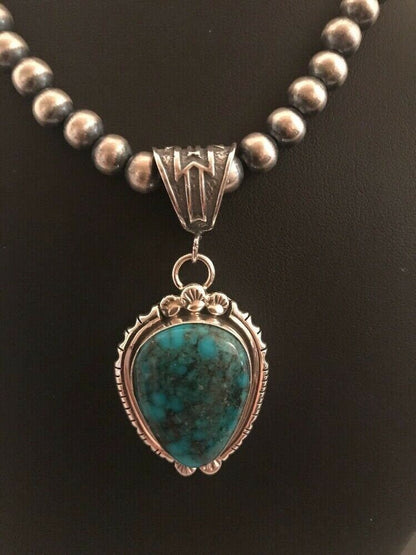 Handmade Navajo Sterling Silver Bisbee Turquoise Necklace Pendant | Yazzie | Rare | 3059