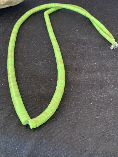 Navajo Green Gaspeite Stabilized Graduated Necklace | Sterling Silver | Authentic Native American | 32" | 00214