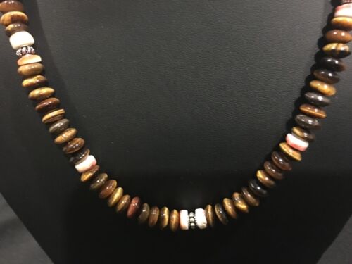 Men's Tiger Eye & Spiny Oyster Necklace | Navajo Pearls | Sterling Silver | 19" | 15227