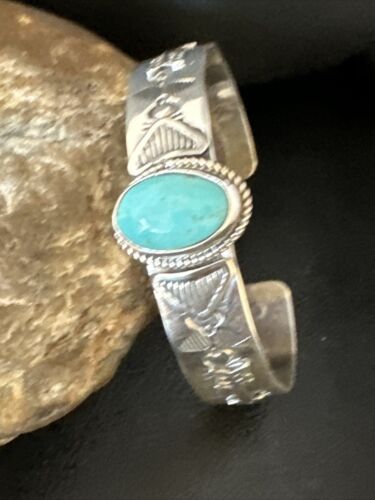 Blue Turquoise Navajo Sterling Silver Cuff Bracelet 15336