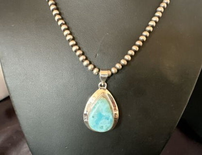 Navajo Blue Larimar Pendant Necklace | Sterling Silver Beads | Authentic Native American Handmade | 17602
