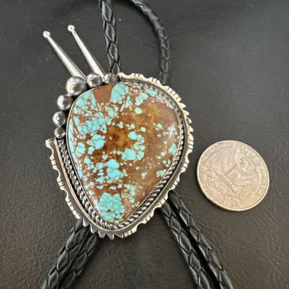 Men's Blue Turquoise #8 Bolo Tie | Navajo Sterling Silver | Authentic Native American Handmade | 16811