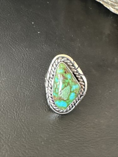 Navajo Green Sonoran Turquoise Ring | Sterling Silver | Sz 8 | Authentic Native American Handmade | 16392