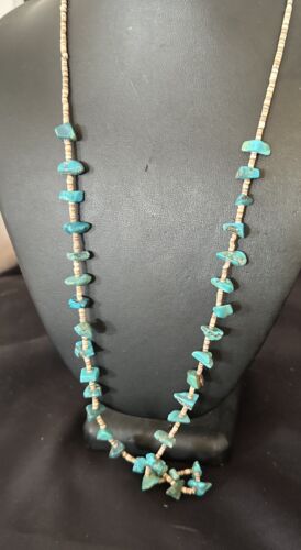 Navajo Kingman Turquoise Shell Necklace | Sterling Silver | 28" | Authentic Native American Handmade | 17399