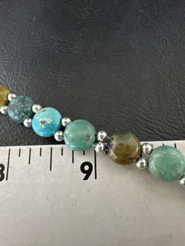 Women's Blue Turquoise Bead Bracelet | Southwestern Sterling Silver Link | 8" | 17570