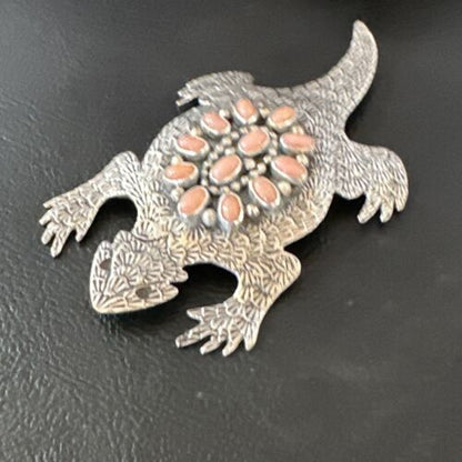 Navajo Pink Coral Horny Toad Pin | Handmade Stamped | Authentic Native American | LC 15670