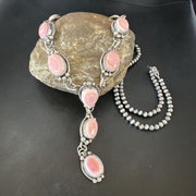 Navajo Pink Conch Lariat Necklace | Sterling Silver Pendant | 30" | Authentic Native American Handmade | 15870