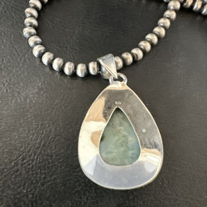 Navajo Blue Larimar Pendant Necklace | Sterling Silver Beads | Authentic Native American Handmade | 17562