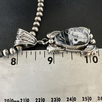 Navajo White Buffalo Turquoise Pendant Necklace | Sterling Silver | Authentic Native American Handmade | 17521
