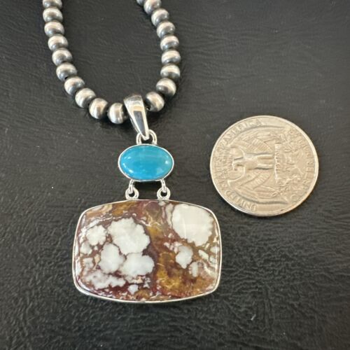 Men's Wild Horse Blue Kingman Turquoise Necklace | Sterling Silver SW Pendant | Multi-Stone | 17326