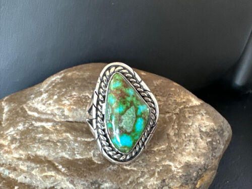 Navajo Green Sonoran Turquoise Ring | Sterling Silver | Sz 8 | Authentic Native American Handmade | 16392