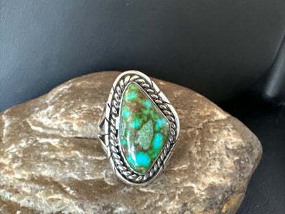 Navajo Green Sonoran Turquoise Ring | Sterling Silver | Sz 8 | Authentic Native American Handmade | 16392