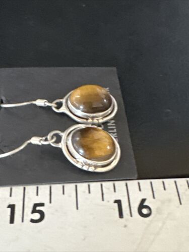 Navajo Coffee Tiger's Eye Dangle Earrings | Sterling Silver | Authentic Native American Handmade | 14920