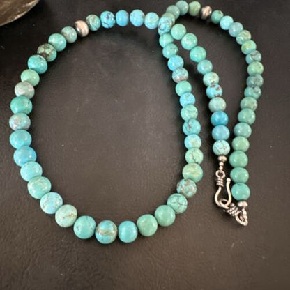 Navajo Blue Turquoise Necklace | Sterling Silver Pearls | 22" | Authentic Native American Handmade | 16951