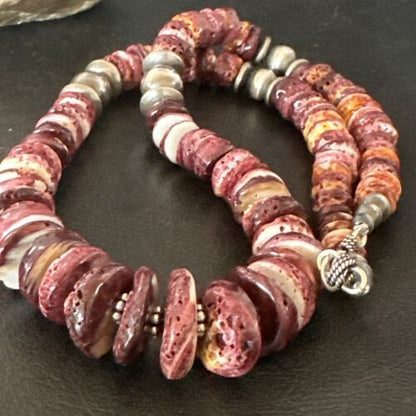 Navajo Purple Spiny Oyster Necklace | Sterling Silver Pearls | 22" | Authentic Native American Handmade | 16703