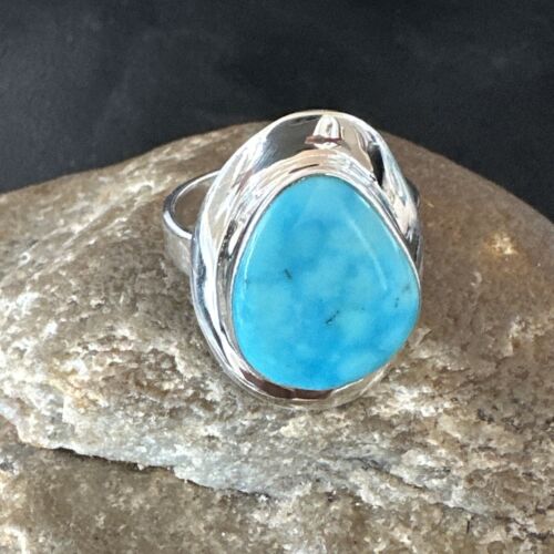 Navajo Blue Kingman Turquoise Ring | Sterling Silver | Sz 10 | Authentic Native American Handmade | 16582