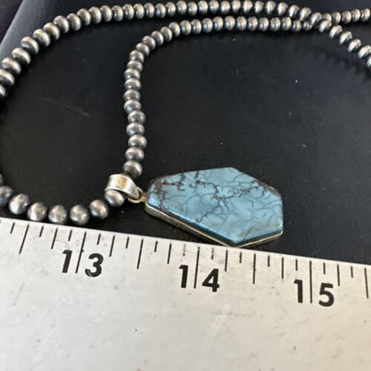 Men's Spiderweb Turquoise Pendant | Navajo Pearls Sterling Silver Necklace | Authentic Native American Handmade | 15533