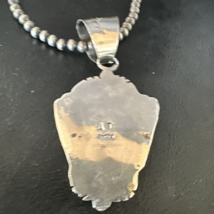 Navajo Kingman Turquoise Pendant Necklace | Sterling Silver Pearls | Authentic Native American Handmade | 15218