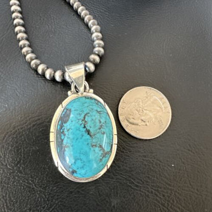 Men's Navajo Blue Spiderweb Turquoise Pendant Necklace | Sterling Silver | Authentic Native American Handmade | 16226