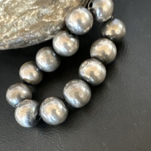 Navajo Pearls Stretch Bracelet | 14mm Beads | Sterling Silver | 7" | Authentic Native American Handmade | 15818