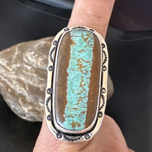 Navajo Blue Turquoise #8 Ring | Sterling Silver | Sz 10.5 | Authentic Native American Handmade | 16476