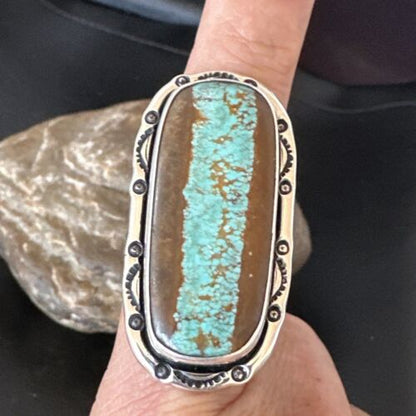 Navajo Blue Turquoise #8 Ring | Sterling Silver | Sz 10.5 | Authentic Native American Handmade | 16476