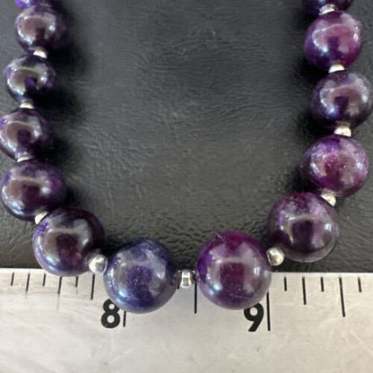 Navajo Purple Sugilite Round Bead Necklace | Sterling Silver | Indian | 20" | 17504 - Masha USA