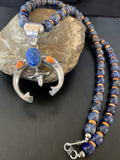 Navajo Blue Lapis Spiny Oyster Naja Pendant | Sterling Silver | Authentic Native American Handmade | 11491