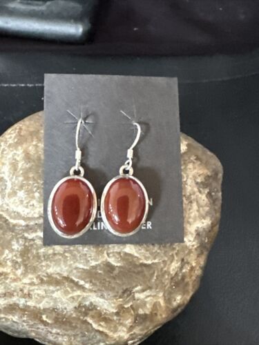 Navajo Burgundy Carnelian Dangle Earrings | Sterling Silver | Authentic Native American Handmade | 14927