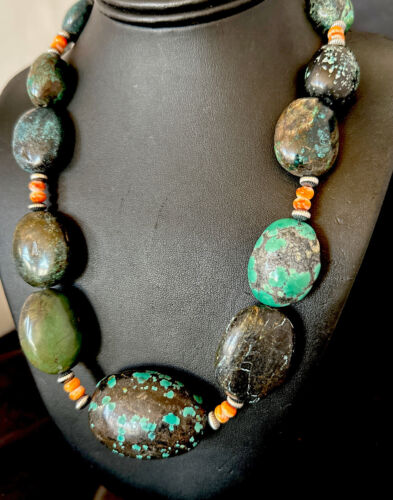 Men's Chunky Spiderweb Turquoise Necklace | Navajo Sterling Silver | Authentic Native American | 21" | 16235
