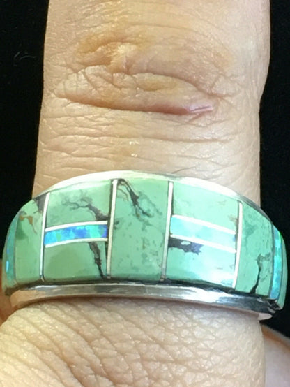 Navajo Multicolor Opal Turquoise Inlay Ring | Sterling Silver | Sz 11 | Authentic Native American Handmade | 10100