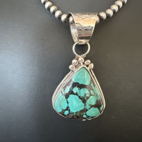 Men's Spiderweb Turquoise Pendant | Navajo Pearls Sterling Silver Necklace | Authentic Native American Handmade | 17068