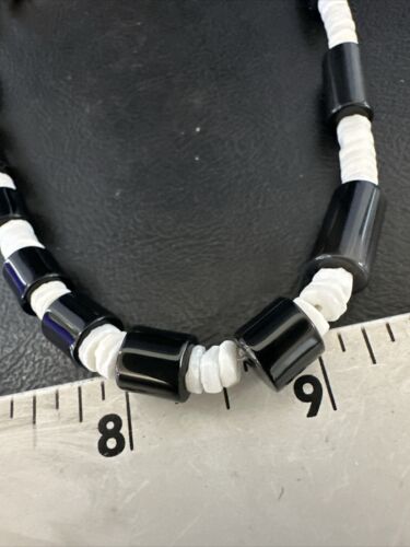 Men's Navajo Black Onyx White Shell Necklace | Sterling Silver | 26" | Authentic Native American Handmade | 17583