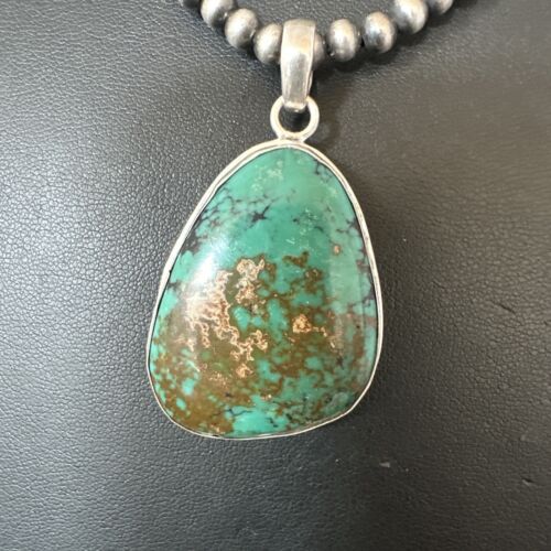 Men's Navajo Blue Spiderweb Turquoise Pendant Necklace | Sterling Silver | Authentic Native American Handmade | 16211