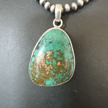 Men's Navajo Blue Spiderweb Turquoise Pendant Necklace | Sterling Silver | Authentic Native American Handmade | 16211