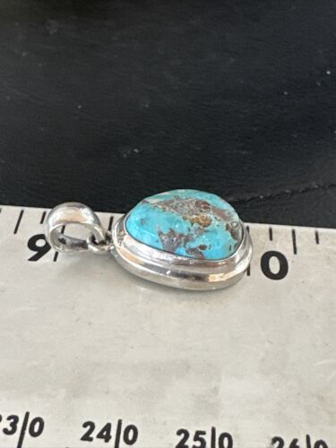 Navajo Blue Bisbee Turquoise Pendant | Sterling Silver | 1" | Authentic Native American Handmade | 17253
