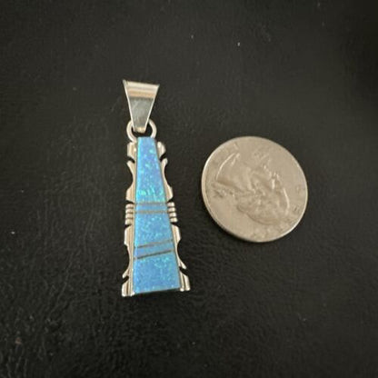 Navajo Blue Opal Inlay Pendant Necklace | Sterling Silver | Authentic Native American Handmade | 15672