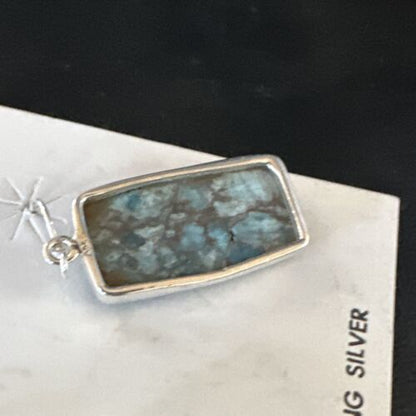 Navajo Blue Turquoise Dangle Earrings | Sterling Silver | Authentic Native American Handmade | 15437