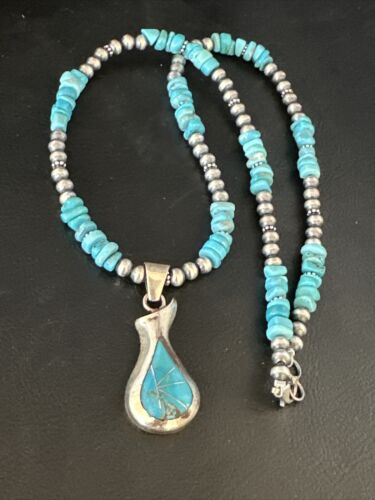 Navajo Kingman Turquoise Pendant Necklace | Sterling Silver | Native American Handmade | 14831