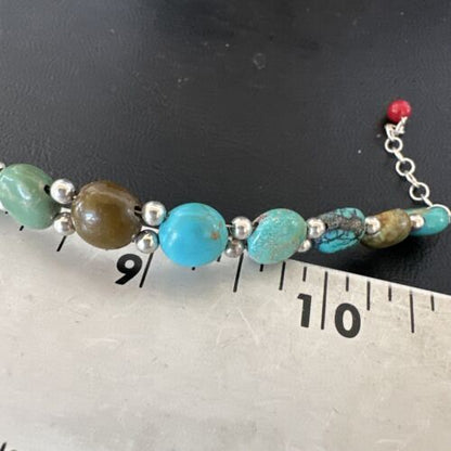 Southwestern Blue Turquoise Bead Link Bracelet | Sterling Silver | 8" | 17234