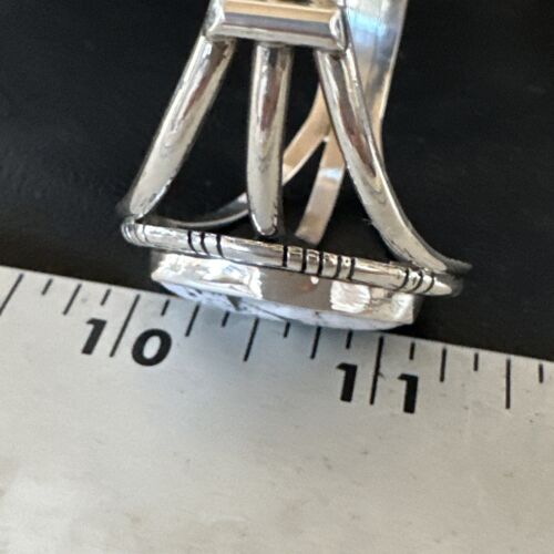 Women's White Buffalo Turquoise Cuff Bracelet | Navajo Sterling Silver | Authentic Native American Handmade | 16249