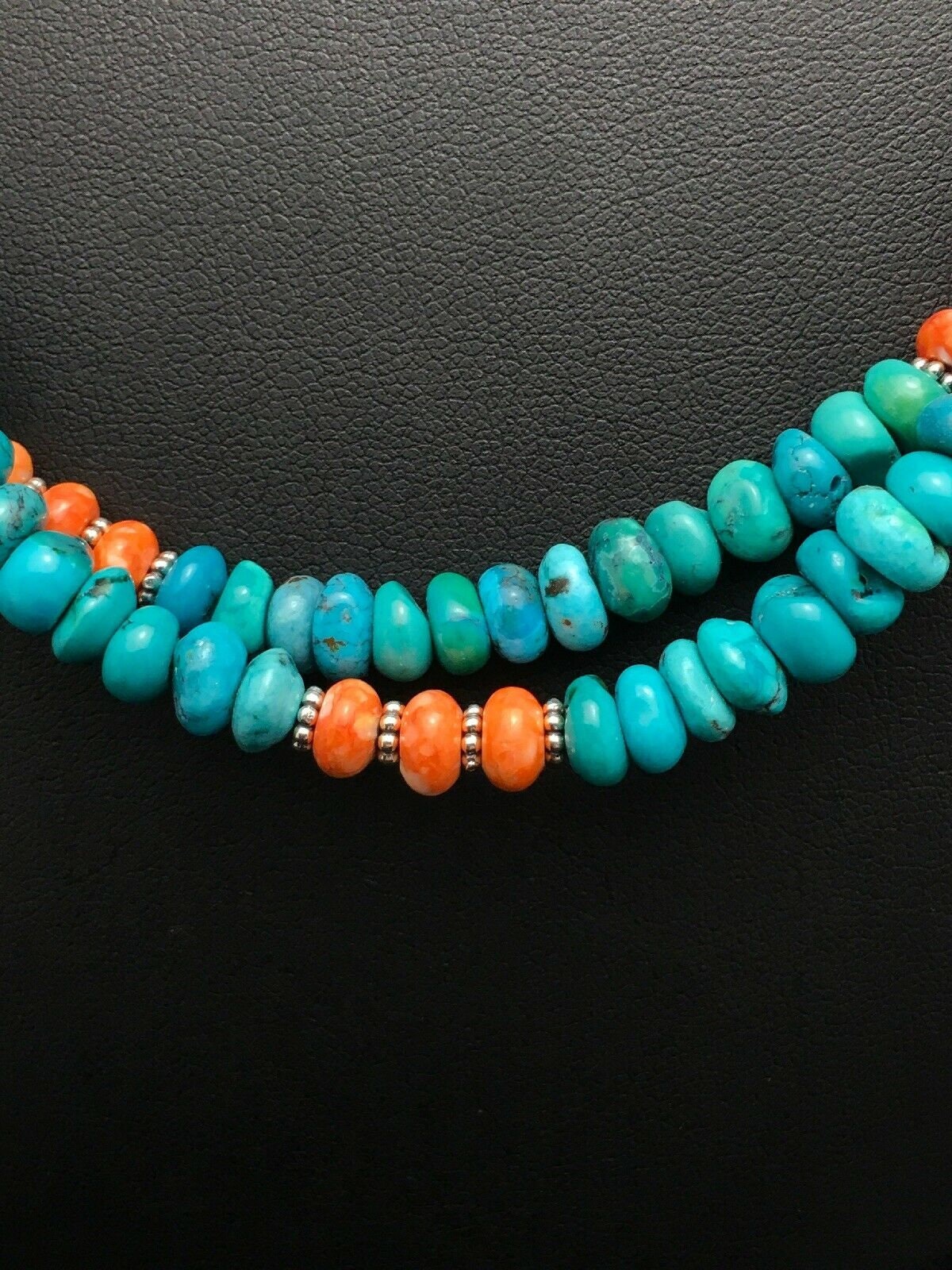 Native American Sterling Silver Blue Turquoise Spiny Pendant Necklace | 3091