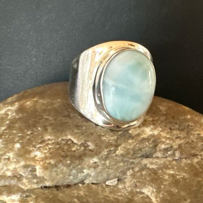 Navajo Blue Larimar Ring | Sterling Silver | Sz 9 | Authentic Native American Handmade | 17651