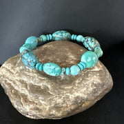 Women's Blue Turquoise Stretch Stone Bracelet | 7" | Authentic Native American Handmade | 15240