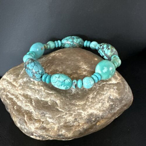 Women's Blue Turquoise Stretch Stone 7