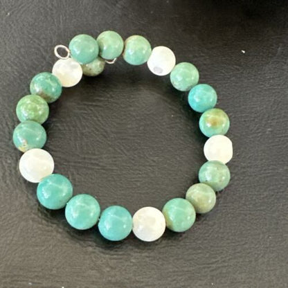 Turquoise Memory Wire Bracelet | Stainless Steel | Mother of Pearl Beads | 7" | 17628