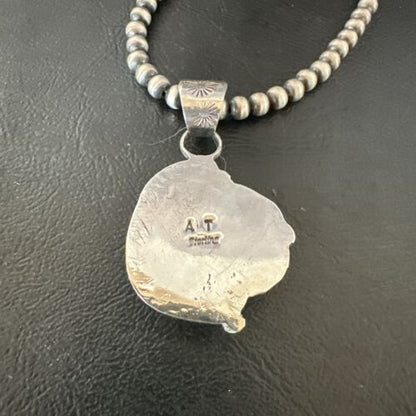 Men's White Buffalo Turquoise Pendant Necklace | Navajo Pearls | Sterling Silver | Native American Handmade | 17331