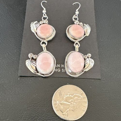 Navajo Pink Conch Shell Dangle Earrings | Sterling Silver | Authentic Native American Handmade | 17213